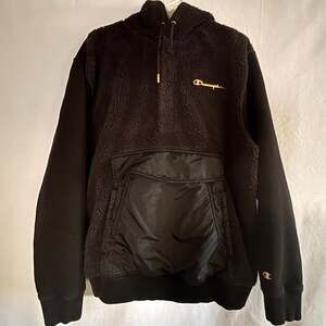 Champion LIFE Men's Faux Fur Black Hoodie Gold Plate Logo